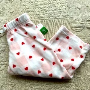 New Girls Sz. XS 4-5  Fleece Pajama Pants, White & Pink Plaid w/ Hearts, Dip
